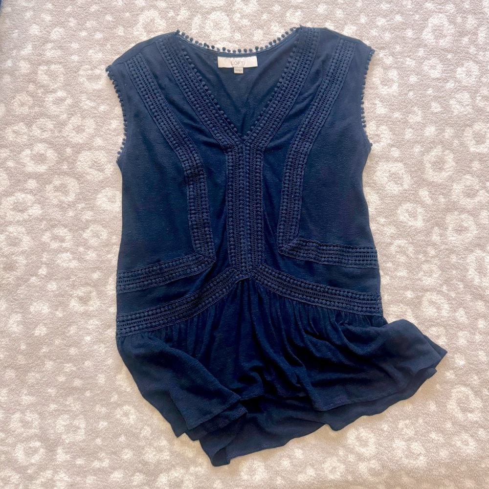 LOFT Navy Linen Top